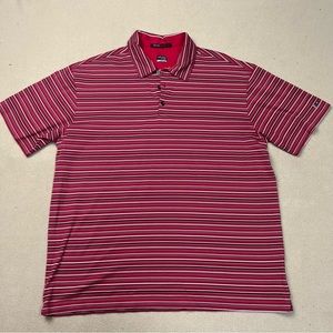 Nike Tiger Woods Polo Shirt Mens XL Red Black Striped Short Sleeve Fit Dry